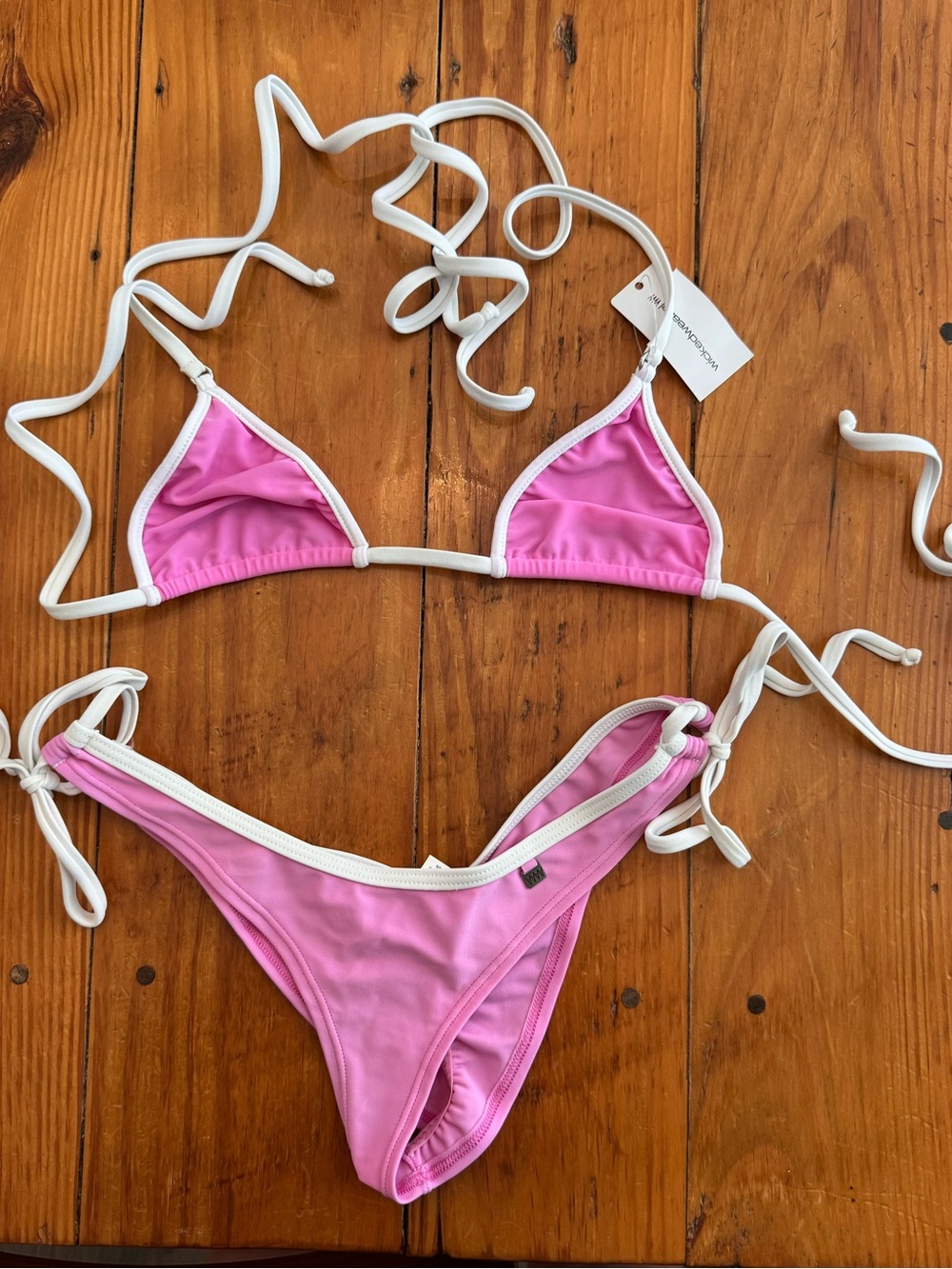 Wicked Weasel Women’s Pink String Bikini with White Trim